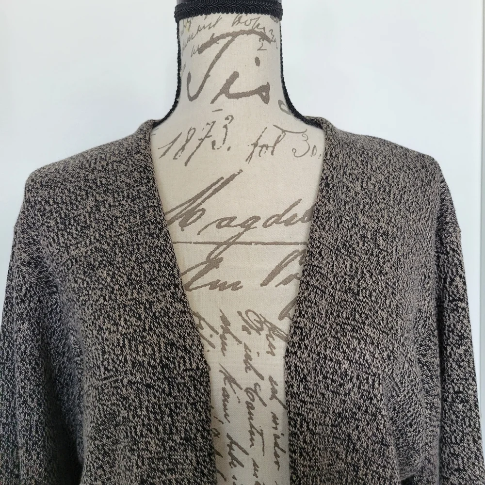 Eileen Fisher Linen‎ and Wool Salt&Pepper Open Front Cardigan Size L